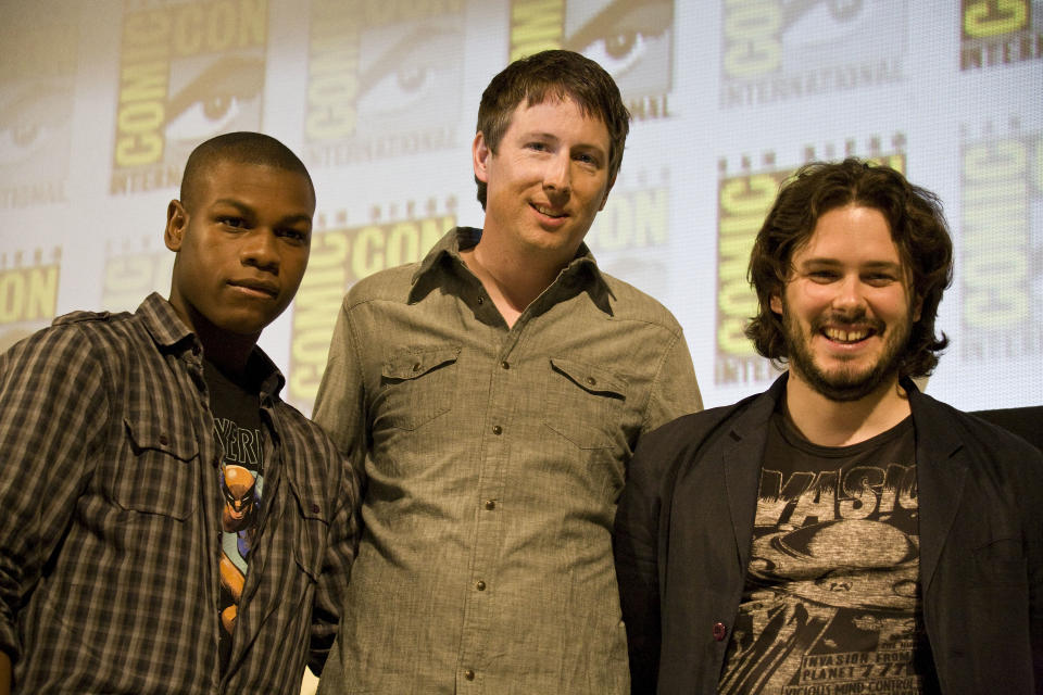 SAN DIEGO, CA - JULY 22: (L-R) John Boyega, Joe Cornish and Edgar Wright speak on stage during day two of Comic-Con 2011 held at the San Diego Convention Center on July 22, 2011 in San Diego, California. (Photo by Wendy Redfern/Redferns)