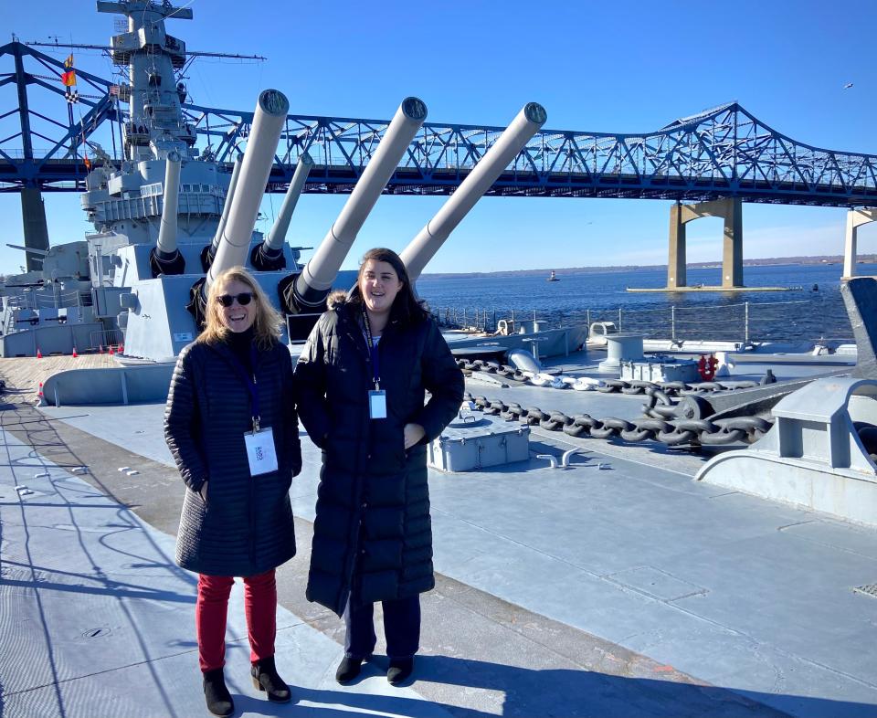 Battleship Cove CEO Meghan Rathbun, right, is seen here on the deck of the USS Massachusetts with Chrisanne Tyrrell, her director of strategic partnerships.