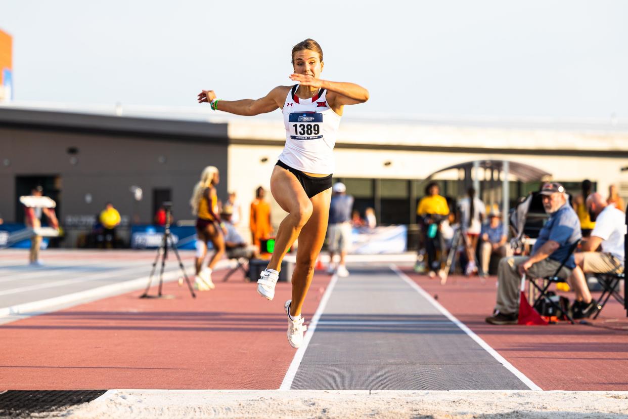 Texas Tech's Ruta Lasmane, pictured during regional competition two weeks ago at Arkansas, finished third in the triple jump on Saturday at the NCAA outdoor track and field championships. The Tech women finished seventh in the meet at Hayward Field in Eugene, Oregon, scoring a program-record 36 points.