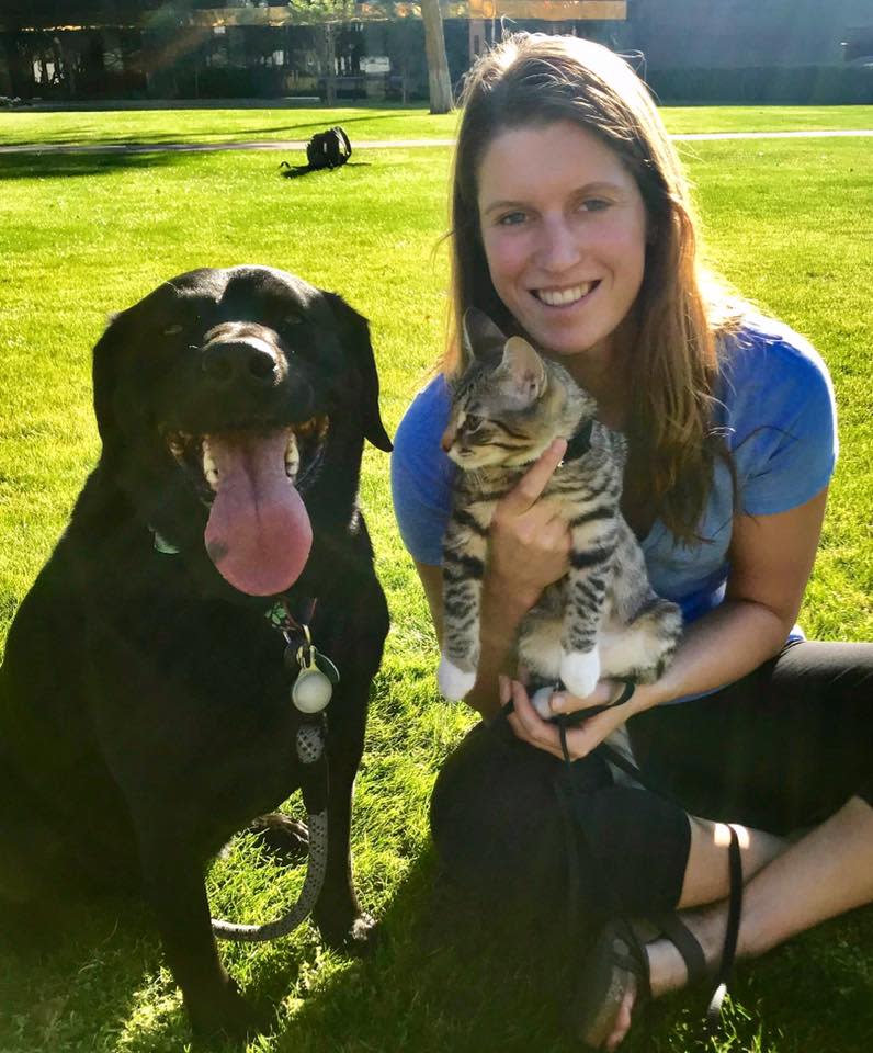 Johanna Samson with her pet dog and cat