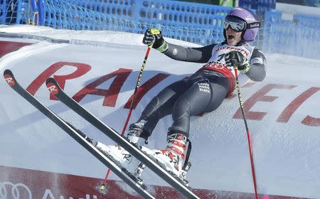 Alpine Skiing - FIS Alpine Skiing World Championships - Women's Giant Slalom - St. Moritz, Switzerland - 16/2/17 - Tessa Worley of France celebrates winning the gold medal. REUTERS/Ruben Sprich