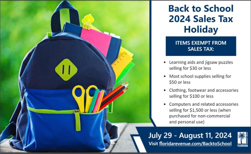 Save on back-to-school supplies during Florida's sales tax holiday July 29 to Aug. 11, 2024.