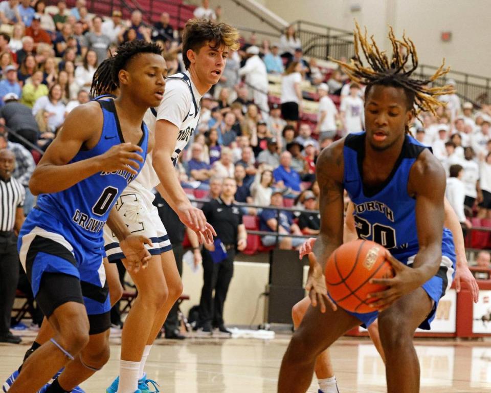 North Crowley forward Justin McCray (20) is a member of the 2023-2024 Fort Worth All-Area Second Team.