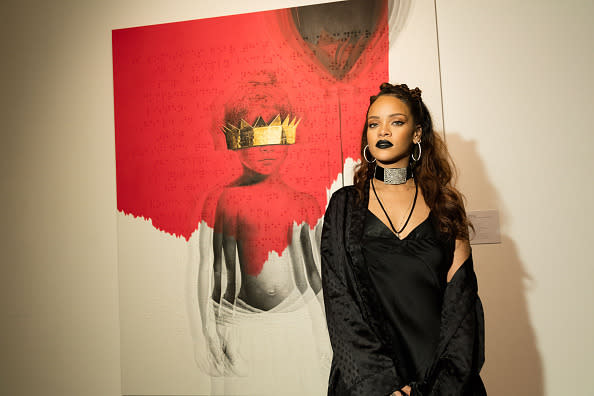 <p>Rihanna absolutely works wearing black lipstick in a way that only Rihanna can. <i>[Photo: Christopher Polk/Getty Images]</i></p>