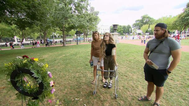 PHOTO: Amber Escudero-Kontostathis, survivor of the Aug. 4 lightning strike near the White House, is interviewed by Good Morning America, in Washington, Aug. 15, 2022. (ABC News)