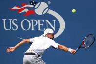 Aug 30, 2016; New York, NY, USA; Benjamin Becker of Germany reaches for a backhand against Kei Nishikori of Japan (not pictured) on day two of the 2016 U.S. Open tennis tournament at USTA Billie Jean King National Tennis Center. Geoff Burke-USA TODAY Sports