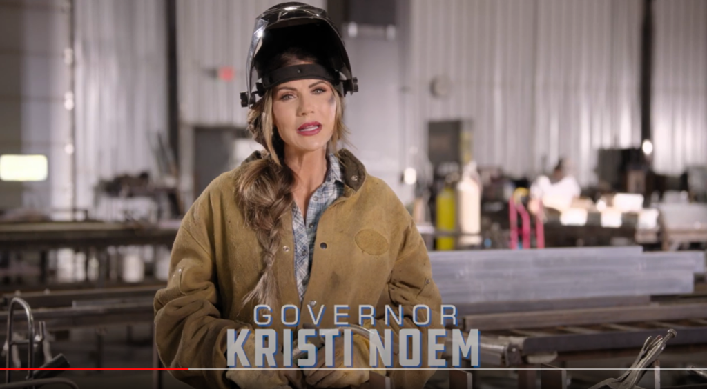 Gov. Kristi Noem recruits welders to move to South Dakota in one of her office's Freedom Works Here campaign ads. (Courtesy of Governor's Office)