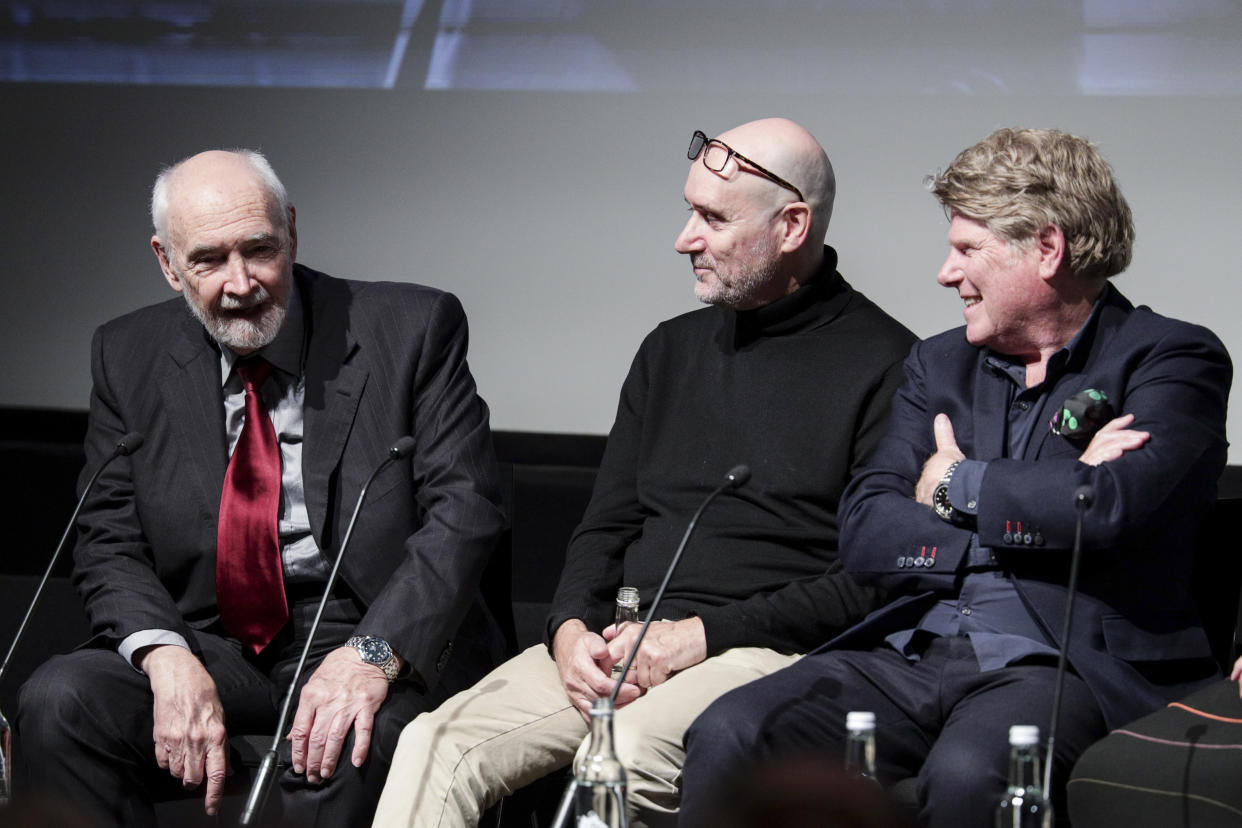 Michael G.Wilson, from left, Neal Purvis, and Rob Wade on stage at the â€˜In Conversation: 60 Years of James Bondâ€™ event at the BFI Southbank, London, Friday 30th Sept. 2022. (Photo credit Millie Turner/BFI)