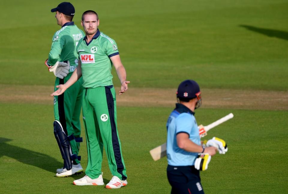 Ireland’s Josh Little gives England batter Jonny Bairstow a send-off during the 2020 one-day series (Mike Hewitt/PA) (PA Archive)