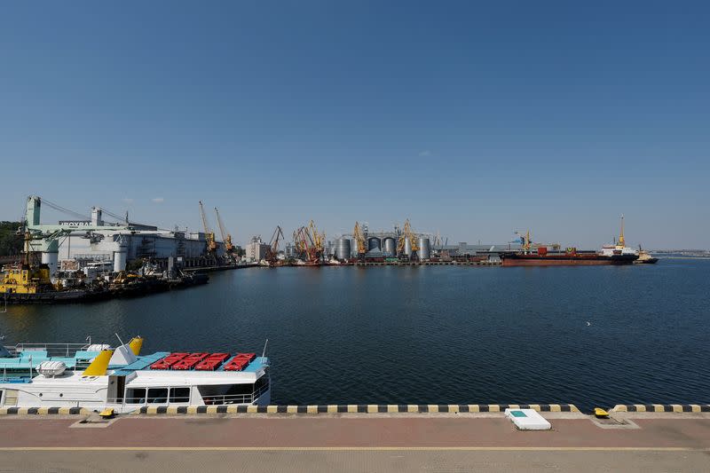 Comorian-flagged general cargo ship "Kubrosli Y." in the sea port in Odesa