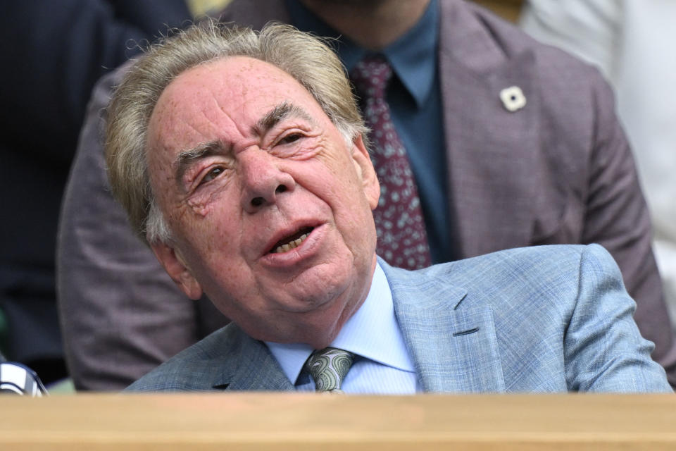 English composer and impresario of musical theatre, Andrew Lloyd Webber, attends a match at Centre Court on the fifth day of the 2022 Wimbledon Championships at The All England Tennis Club in Wimbledon, southwest London, on July 1, 2022. - RESTRICTED TO EDITORIAL USE (Photo by Glyn KIRK / AFP) / RESTRICTED TO EDITORIAL USE (Photo by GLYN KIRK/AFP via Getty Images)