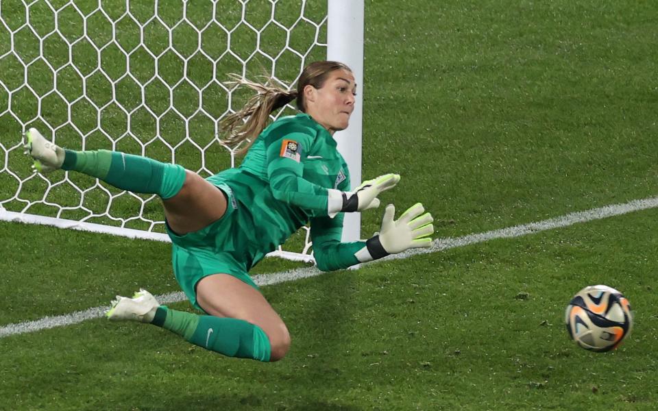 England's Mary Earps saved the penalty taken by Spain's Jennifer Hermoso in the FIFA Women's World Cup Australia and New Zealand 2023 Final match between Spain and England.