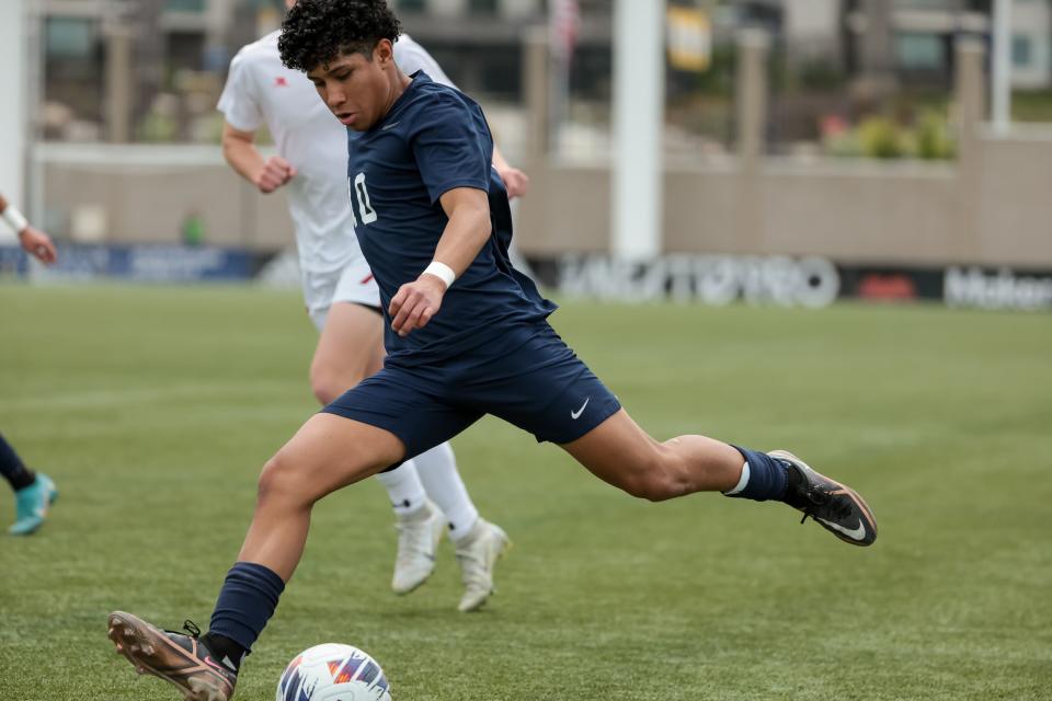 Juan Diego and Manti compete in a 3A boys soccer state semifinal at Zions Bank Stadium in Herriman on Wednesday, May 10, 2023. | Spenser Heaps, Deseret News