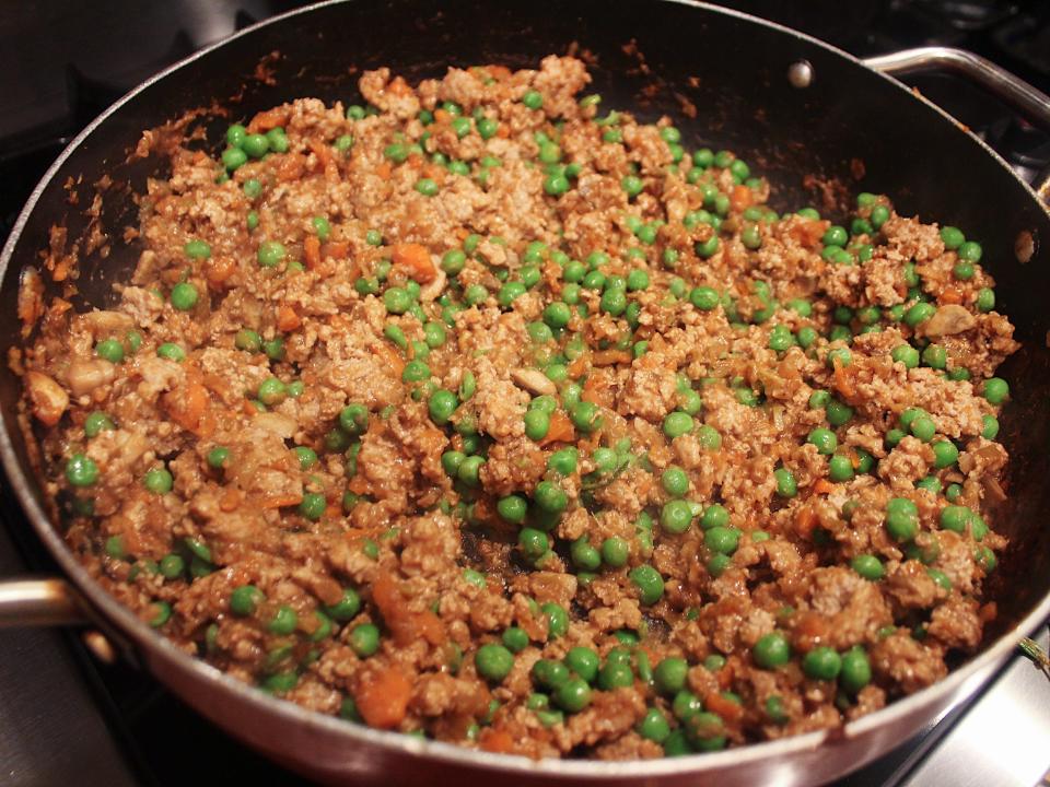 shepherds pie filling in a large saute pan