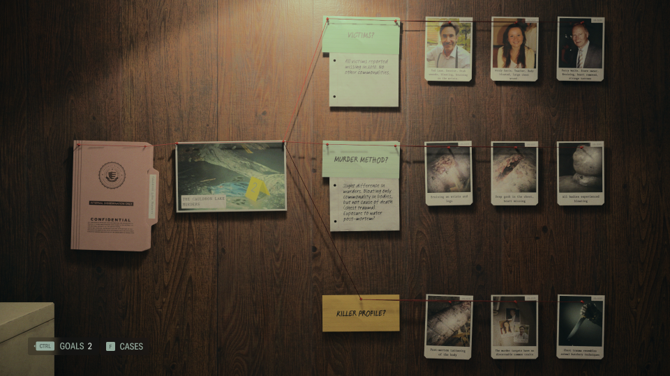 One of Saga's investigation corkboards in Alan Wake 2.