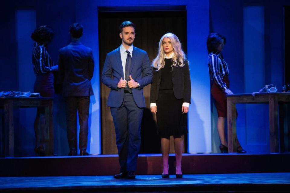 Stephen Christopher Anthony as Emmett Forrest and Becca Andrews as Elle Woods in “Legally Blonde the Musical” at Actors’ Playhouse at Theatre.