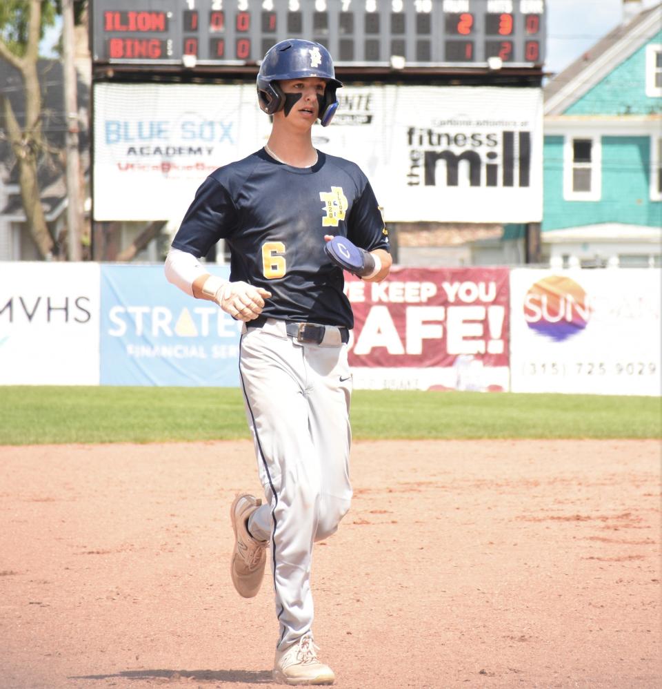 Ilion Post's Connor Dempsey trots into third base at the end of an inning Sunday at Murnane Field.