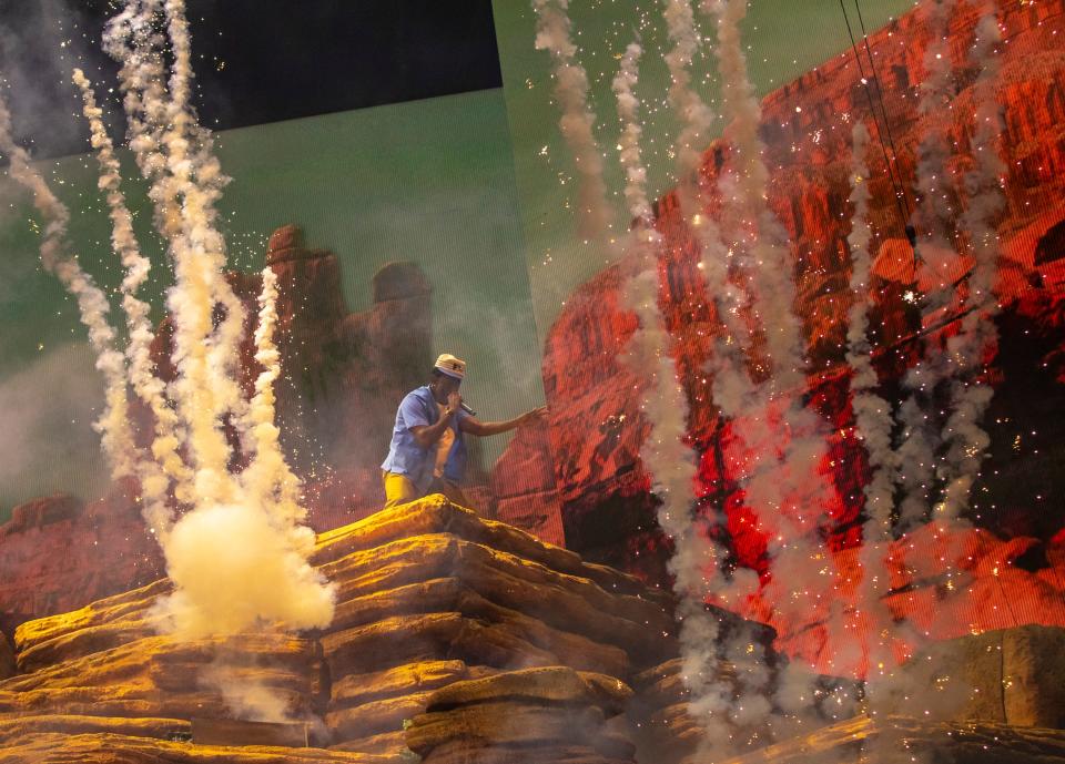 Tyler, The Creator performs on the Coachella Stage during the Coachella Valley Music and Arts Festival in Indio, Calif., Saturday, April 13, 2024.