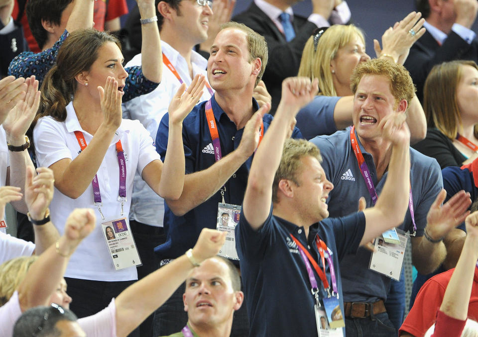 Catherine, Duchess of Cambridge, Prince William, Duke of Cambridge and Prince Harry during Day 6 of the London 2012 Olympic Games at Velodrome on August 2, 2012 in London, England. (Photo by Pascal Le Segretain/Getty Images)