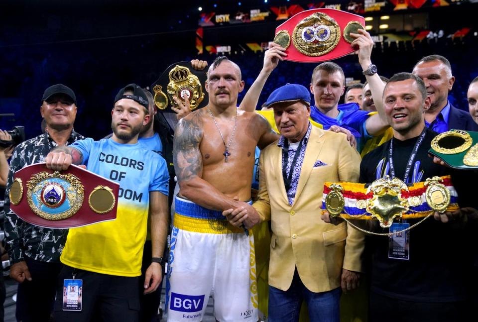 Oleksandr Usyk, centre, has beaten Anthony Joshua twice (Nick Potts/PA) (PA Wire)