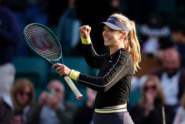 Katie Boulter punches the air after winning the Nottingham Open 