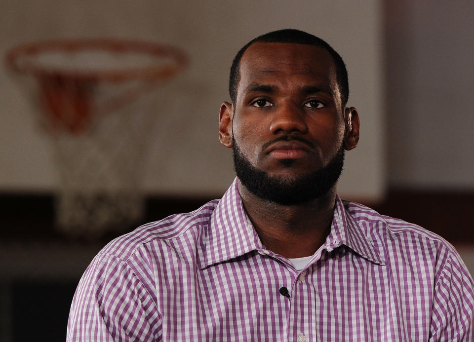 GREENWICH, CT - JULY 08:  LeBron James speaks at the LeBron James announcement of his future NBA plans at the Boys & Girls Club of America on July 8, 2010 in Greenwich, Connecticut. James announced during a live broadcast on ESPN that he will play for the Miami Heat next season.  (Photo by Larry Busacca/Getty Images for Estabrook Group)