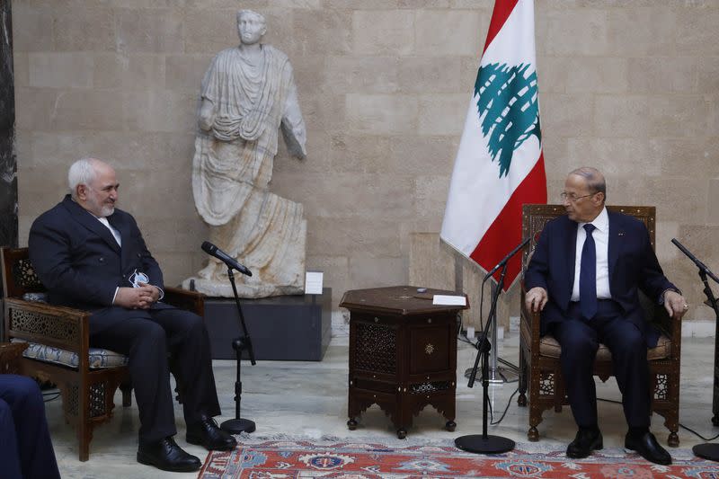 Lebanon's President Aoun meets with Iran's Foreign Minister Zarif at the presidential palace in Baabda