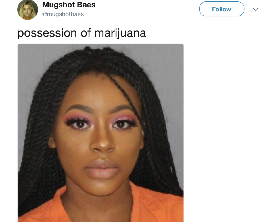 One woman is being flooded with makeup tutorial requests after her mugshot was shared [Photo: Twitter]