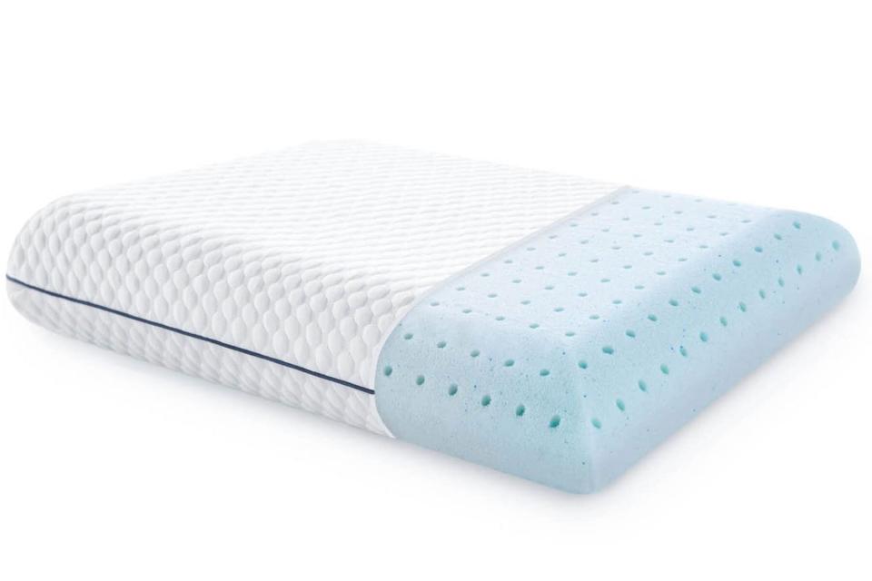 White and blue memory foam pillow