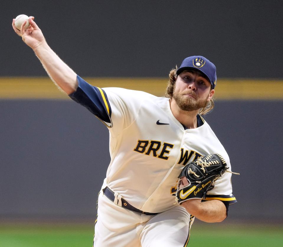 Brewers right-hander Corbin Burnes posted a stellar 2.94 ERA last season and led the National League with 243 strikeouts.