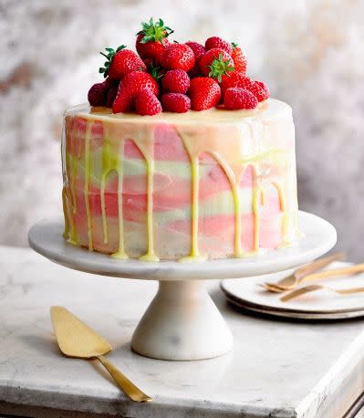 <p>It's not a real celebration until you have a cake, and what better way to celebrate then with a cake that is baked using champagne to give it extra depth and flavour. This giant raspberry celebration cake makes the most of one of Britain's favourite summer berries, using the classic raspberry and champagne combo.</p><p><a class="link " href="https://www.redonline.co.uk/food/recipes/a32779046/raspberry-celebration-cake/" rel="nofollow noopener" target="_blank" data-ylk="slk:RECIPE HERE;elm:context_link;itc:0;sec:content-canvas">RECIPE HERE</a></p>