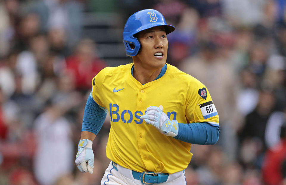 The Boston Red Sox's City Connect uniform. (Christopher Pasatieri / Getty Images)