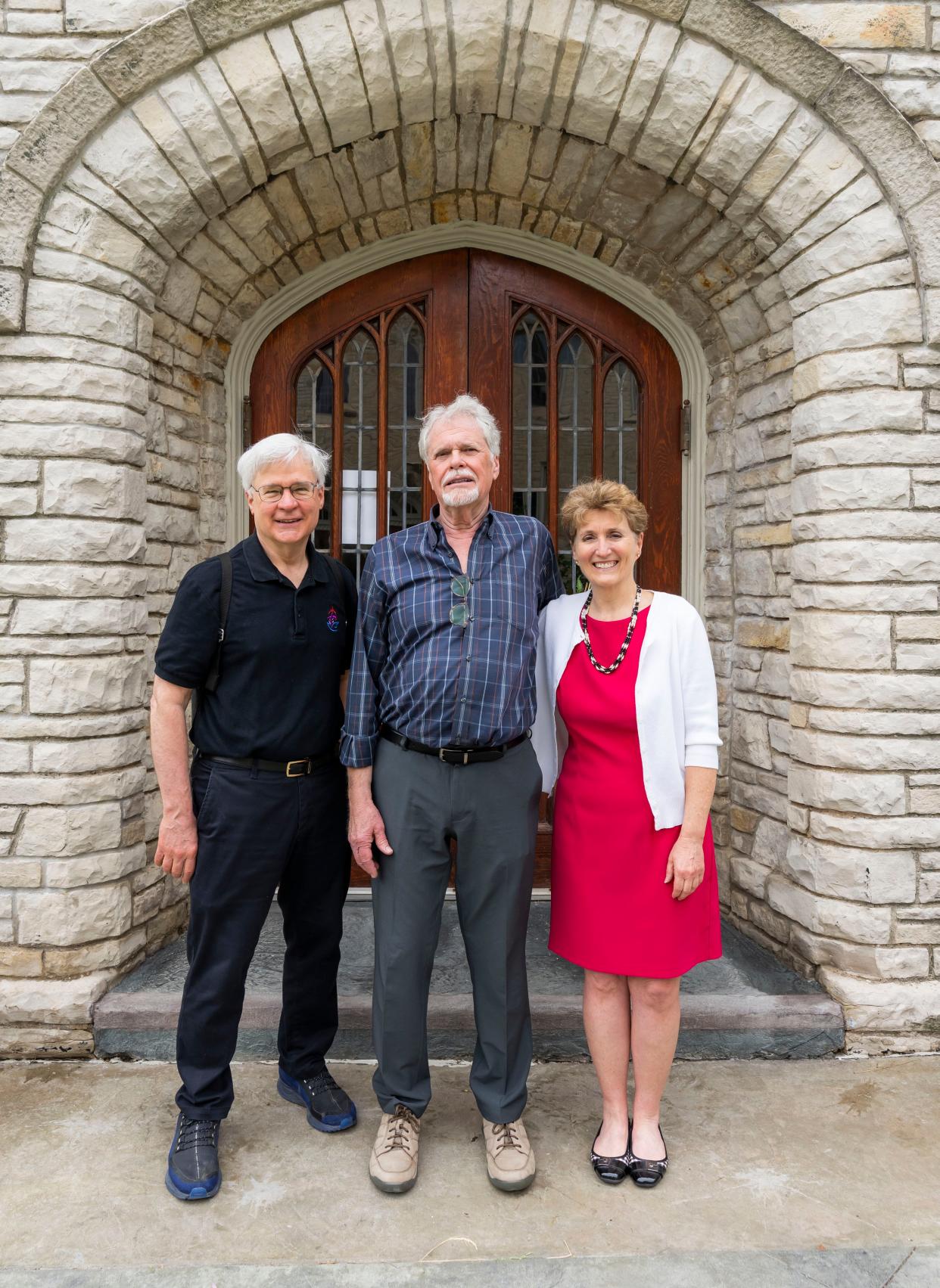 The Rev. Don Francis, left, board member Travers Price and board Chairperson Wendy Kamerling are pictured outside Wauwatosa Avenue United Methodist Church on Friday, May 20, 2022. The congregation is celebrating its 175th anniversary this month. The church is the oldest in Wauwatosa and one of the oldest in the state.