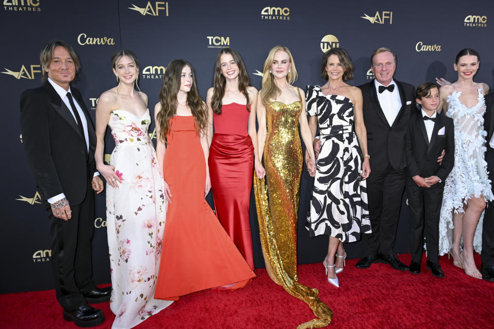 Keith Urban, guest, Faith Urban, Sunday Urban, Nicole Kidman, Antonia Kidman, Craig Marran, Alexander Kidman Marran and Lucia Hawley at the AFI Life Achievement Award Honoring Nicole Kidman held at The Dolby Theatre on April 27, 2024 in Los Angeles, California.