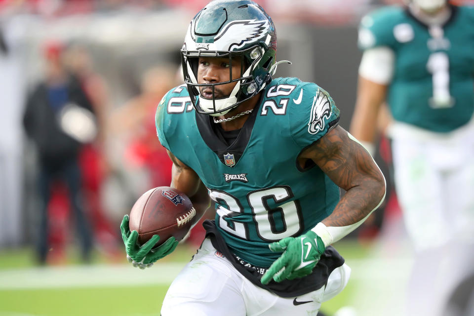 Philadelphia Eagles running back Miles Sanders (26) was a fantasy bust in 2021