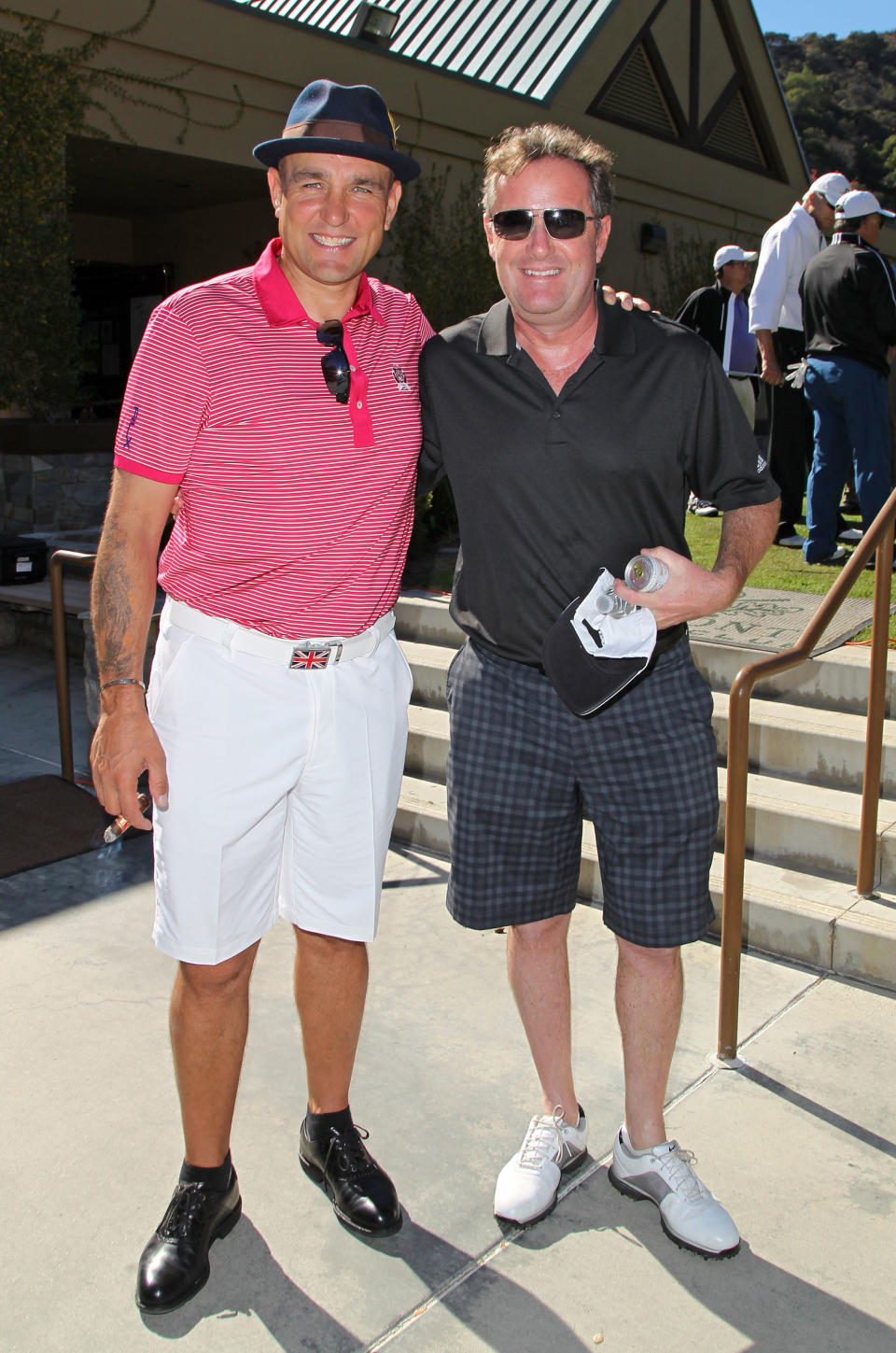 GLENDALE, CA - NOVEMBER 03: Piers Morgan (R) and Vinnie Jones attend the BAFTA LA Celebrity Golf Classic at Oakmont Country Club on November 3, 2014 in Glendale, California.  (Photo by David Buchan/Getty Images for BAFTA LA)