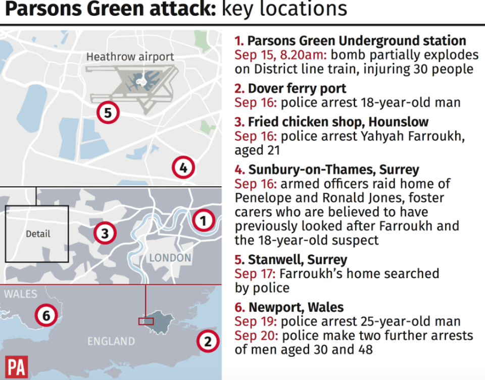 The key locations of the Parsons Green attack