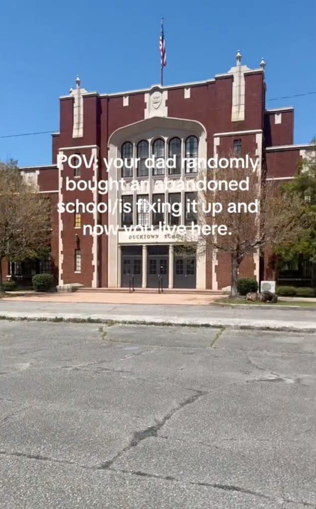 Jason Collis purchased the Ducktown School, previously known as Kimsey Junior College, located in Ducktown, Tennessee, in 2021. TikTok/@sarahmcollis