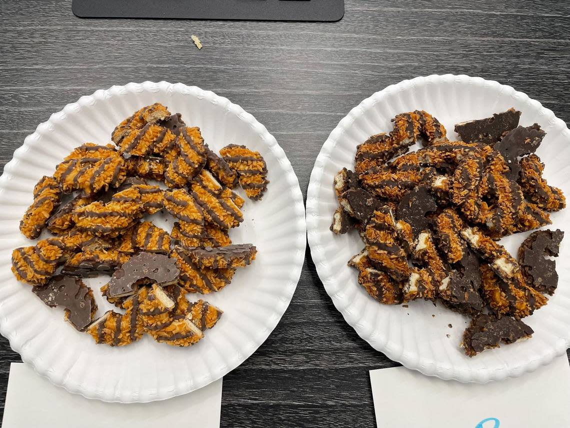 From a taste test of Girl Scout cookies at The News & Observer: Caramel deLites, by ABC Bakers on the left, and Samoas, by Little Brownie Bakers on the right.