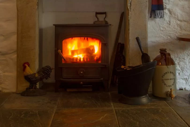 File image of a log burner with fire inside