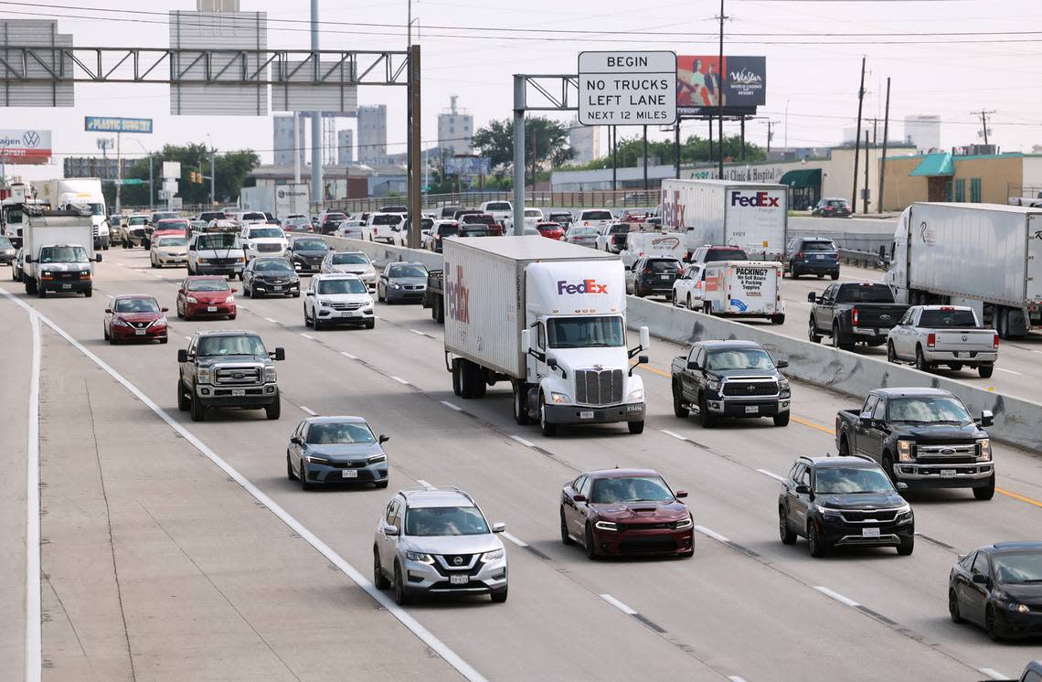 Traffic flows on Interstate 35W on Tuesday, May 24, 2023, in Fort Worth. Autonomous delivery trucks are being tested on Texas highways - currently with a human behind the wheel as a safety driver in case of emergencies, but that could change in the near future.