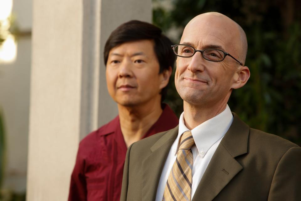 Ken Jeong, who portrayed Ben Chang on "Community," with Jim Rash aka  Glendale Community College's Dean Pelton.