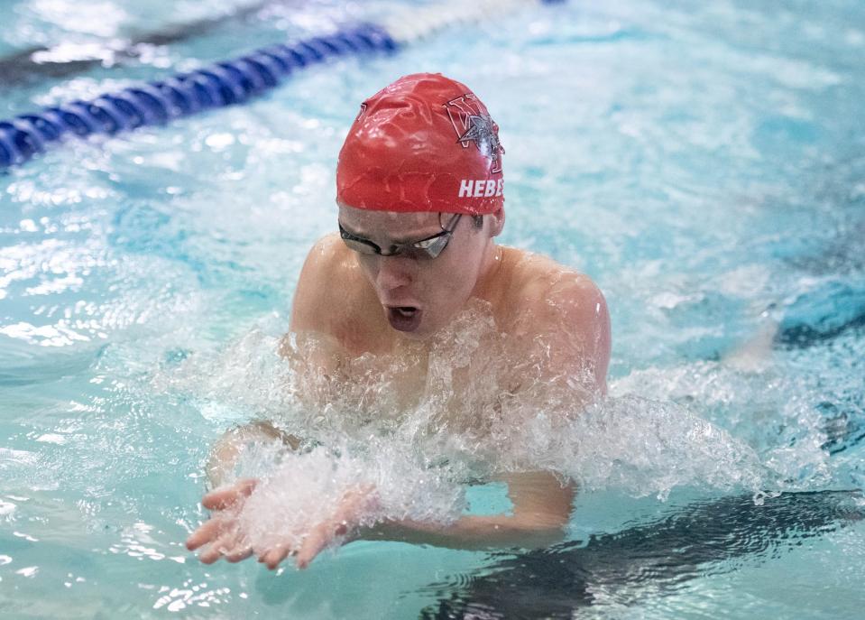 Jackson Hebert, of West Florida High School, competes in the Boys 200 Yard IM during the County Championships Swim Meet at Booker T. Washington High School in Pensacola on Thursday, Oct. 13, 2022.