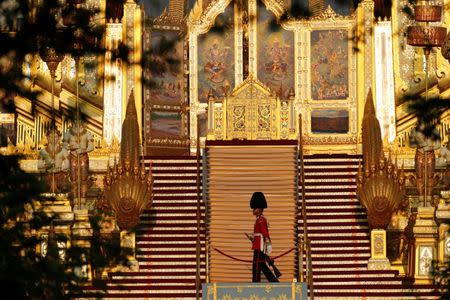 A Royal guard stands at the crematorium tower before the funeral procession for Thailand's late King Bhumibol Adulyadej in Bangkok, Thailand, October 26, 2017. REUTERS/Jorge Silva