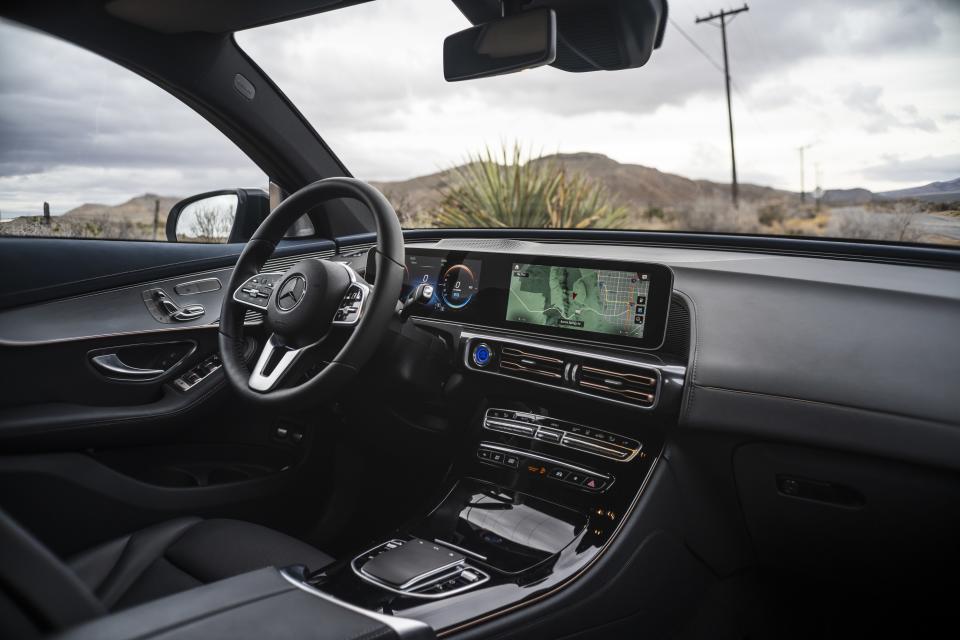 Unlike Tesla's tablet-like control console, the Mercedes-Benz EQC 400 has a more traditional interior.