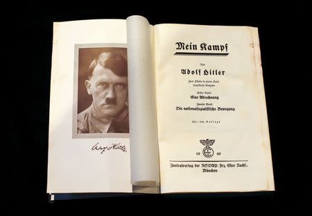 A copy of Adolf Hitler's book "Mein Kampf" (My Struggle) from 1940 is pictured in Berlin, Germany, in this picture taken December 16, 2015. REUTERS/Fabrizio Bensch