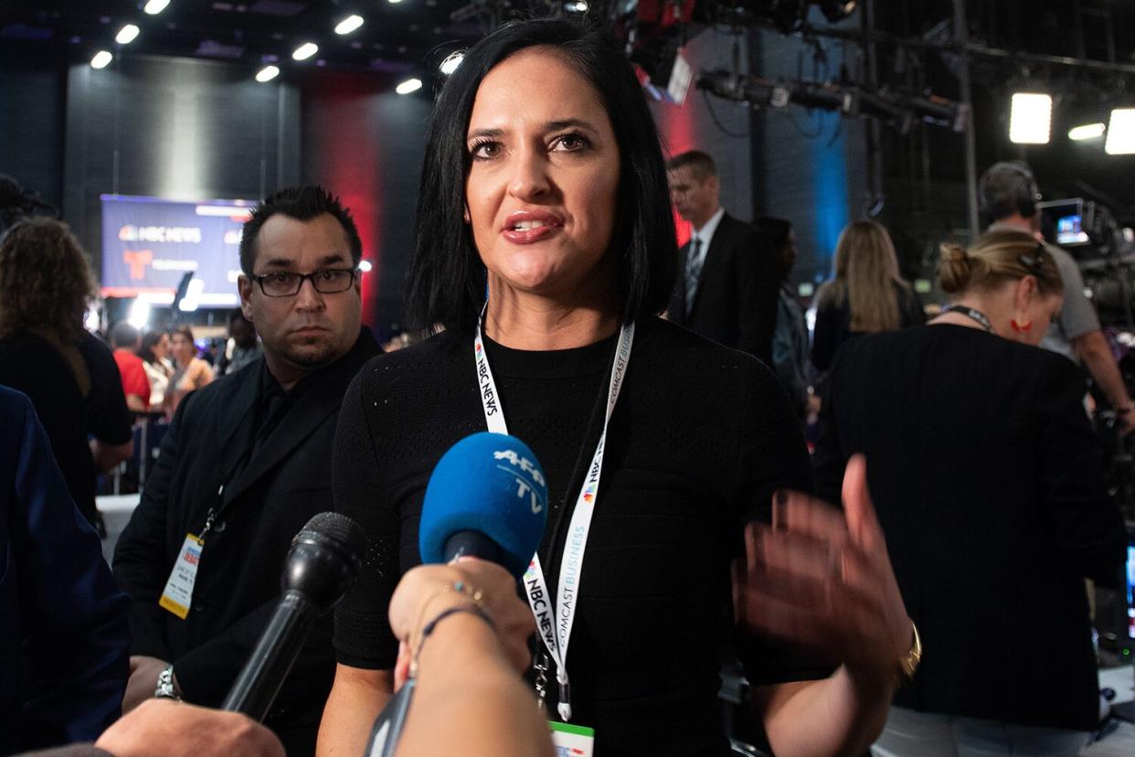 Democratic presidential hopeful Pete Buttigieg's spokesperson Lis Smith speaks to the press in the Spin Room after participating in the second Democratic primary debate of the 2020 presidential campaign