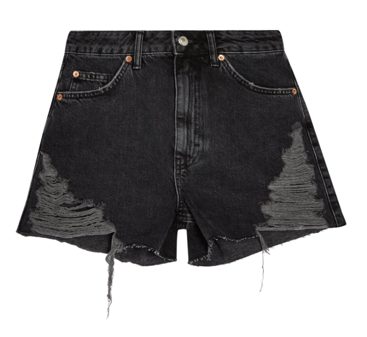 Topshop Super Ripped Mom Shorts in Washed Black