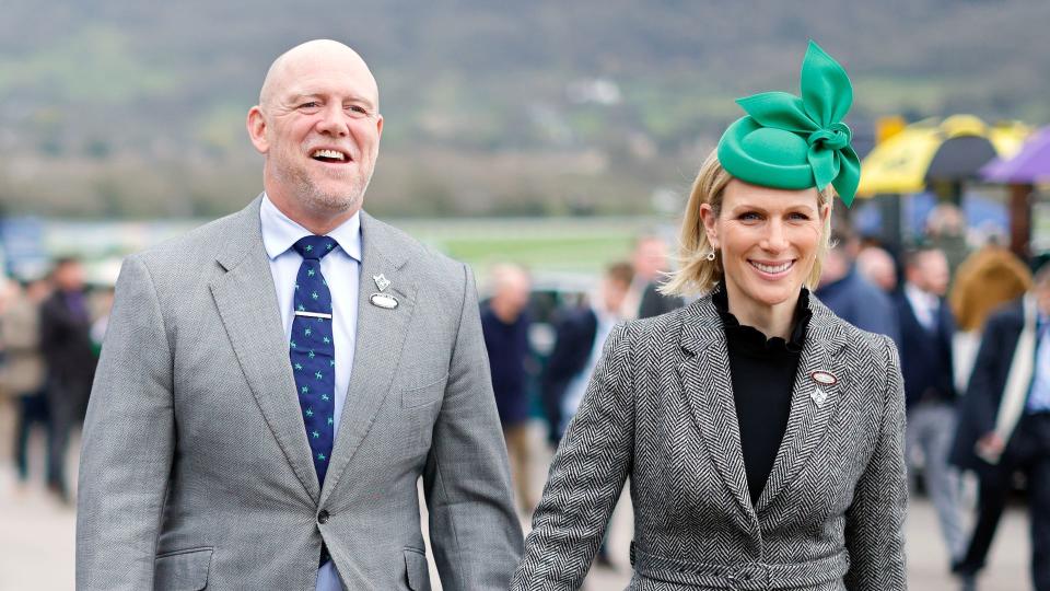 Mike and Zara Tindall walking in smart clothes