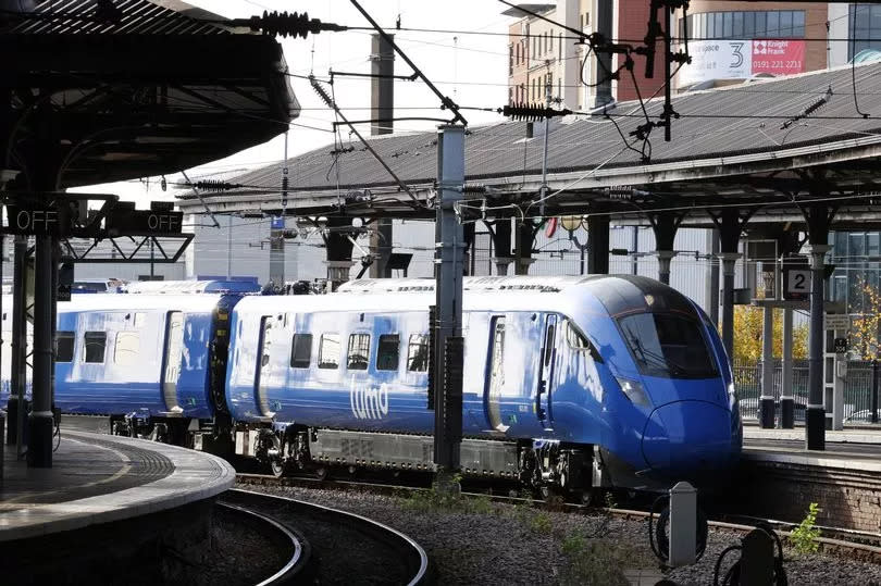 A Lumo train at Newcastle Central Station